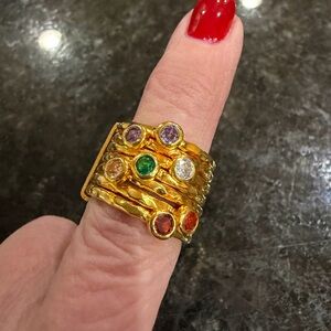 Vibrant Gold Multi-Stone Ring Set